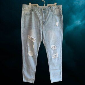 Mens Distressed Jeans Slim Fit High Rise Light Blue Size 40